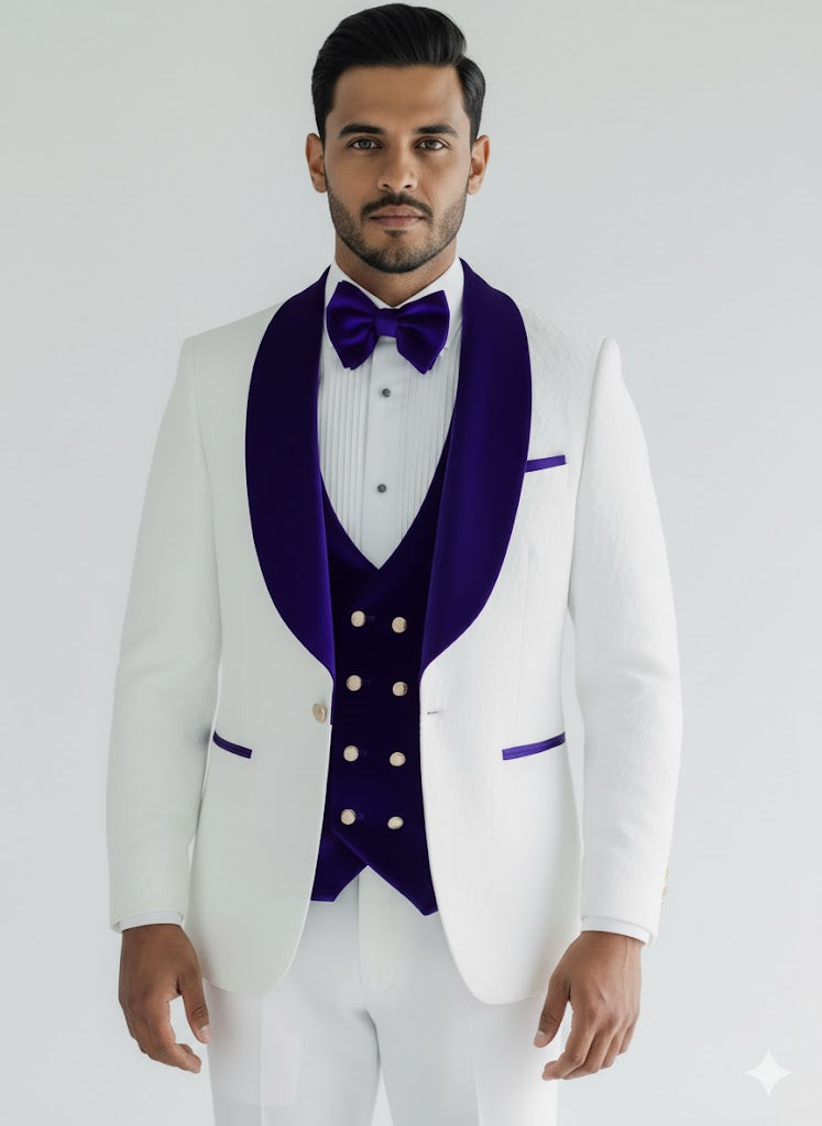 Wedding Tuxedo - Groom Suit - White and Royal Blue Prom Suit