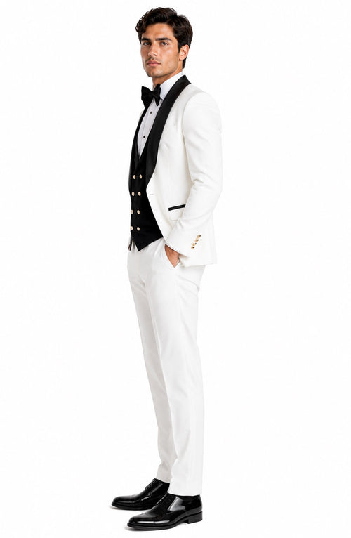 Wedding Tuxedo - Groom Suit - White and Black Prom Suit