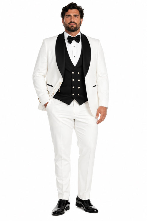 Wedding Tuxedo - Groom Suit - White and Black Prom Suit