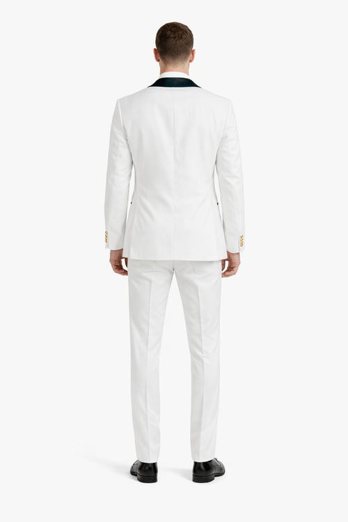 Wedding Tuxedo - Groom Suit - White and Dark Green Prom Suit - 100% Percent Wool Fabric Suit - Worsted Wool Business Suit