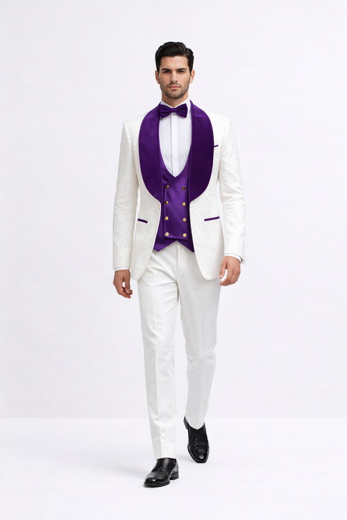 Wedding Tuxedos For Men in Purple Classic Wedding Tuxedo Style For Guys - Two Toned Lapel