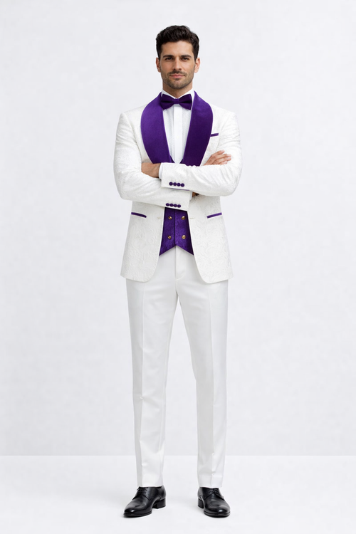 Wedding Tuxedos For Men in Purple Classic Wedding Tuxedo Style For Guys - Two Toned Lapel