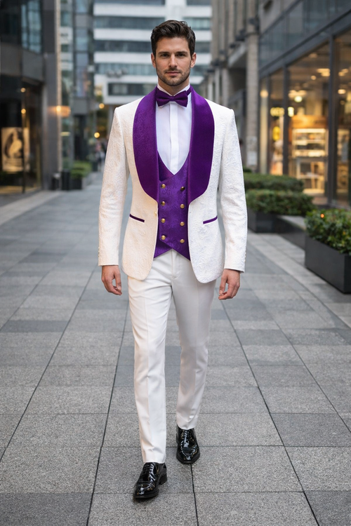 Wedding Tuxedos For Men in Purple Classic Wedding Tuxedo Style For Guys - Two Toned Lapel