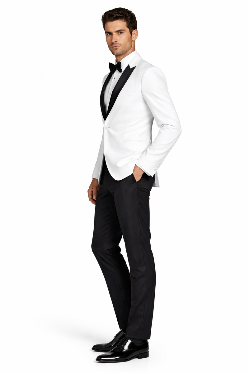 Wedding Tuxedos For Men in White Classic Wedding Tuxedo Style For Guys - Two Toned Lapel