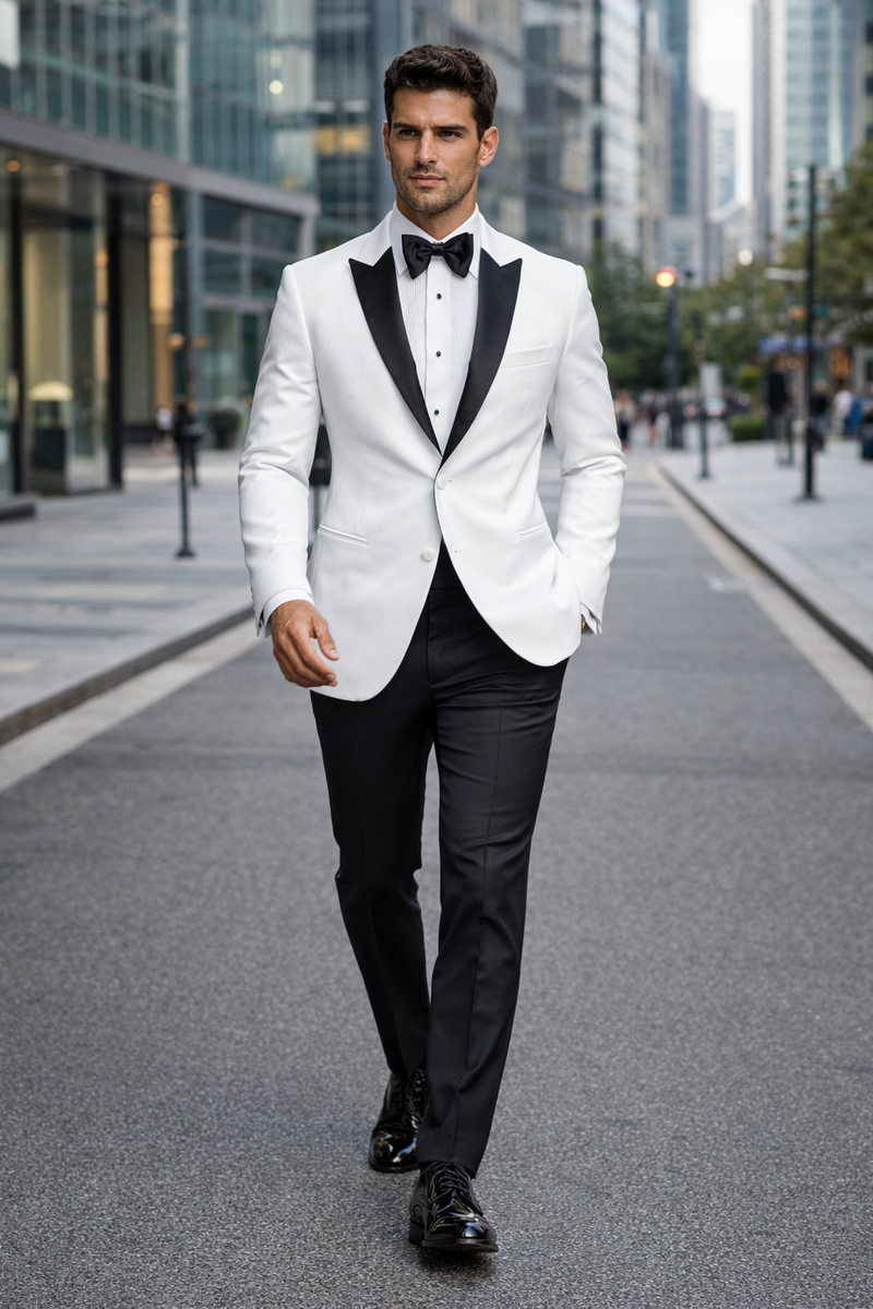 Wedding Tuxedos For Men in White Classic Wedding Tuxedo Style For Guys - Two Toned Lapel