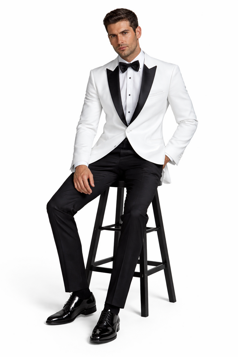 Wedding Tuxedos For Men in White Classic Wedding Tuxedo Style For Guys - Two Toned Lapel