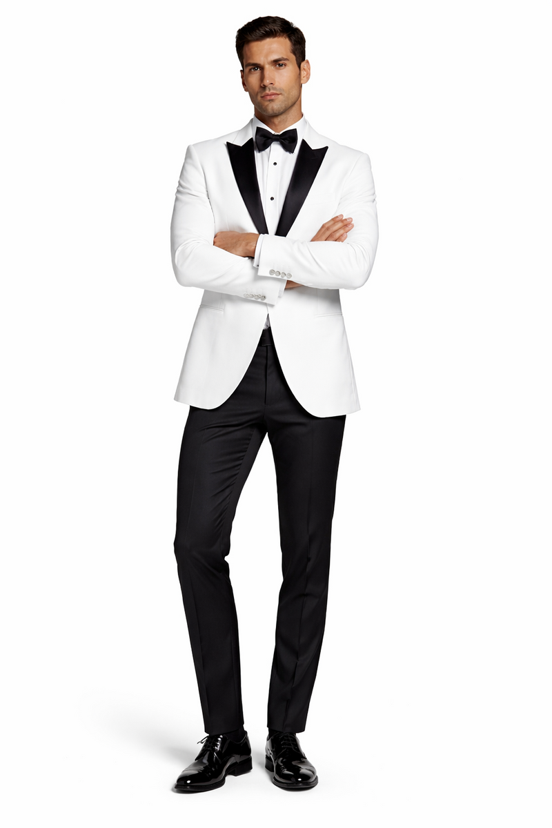Wedding Tuxedos For Men in White Classic Wedding Tuxedo Style For Guys - Two Toned Lapel