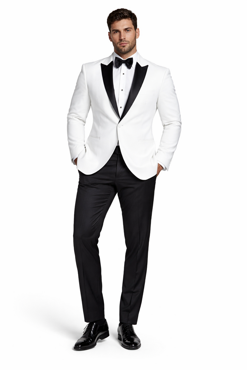 Wedding Tuxedos For Men in White Classic Wedding Tuxedo Style For Guys - Two Toned Lapel
