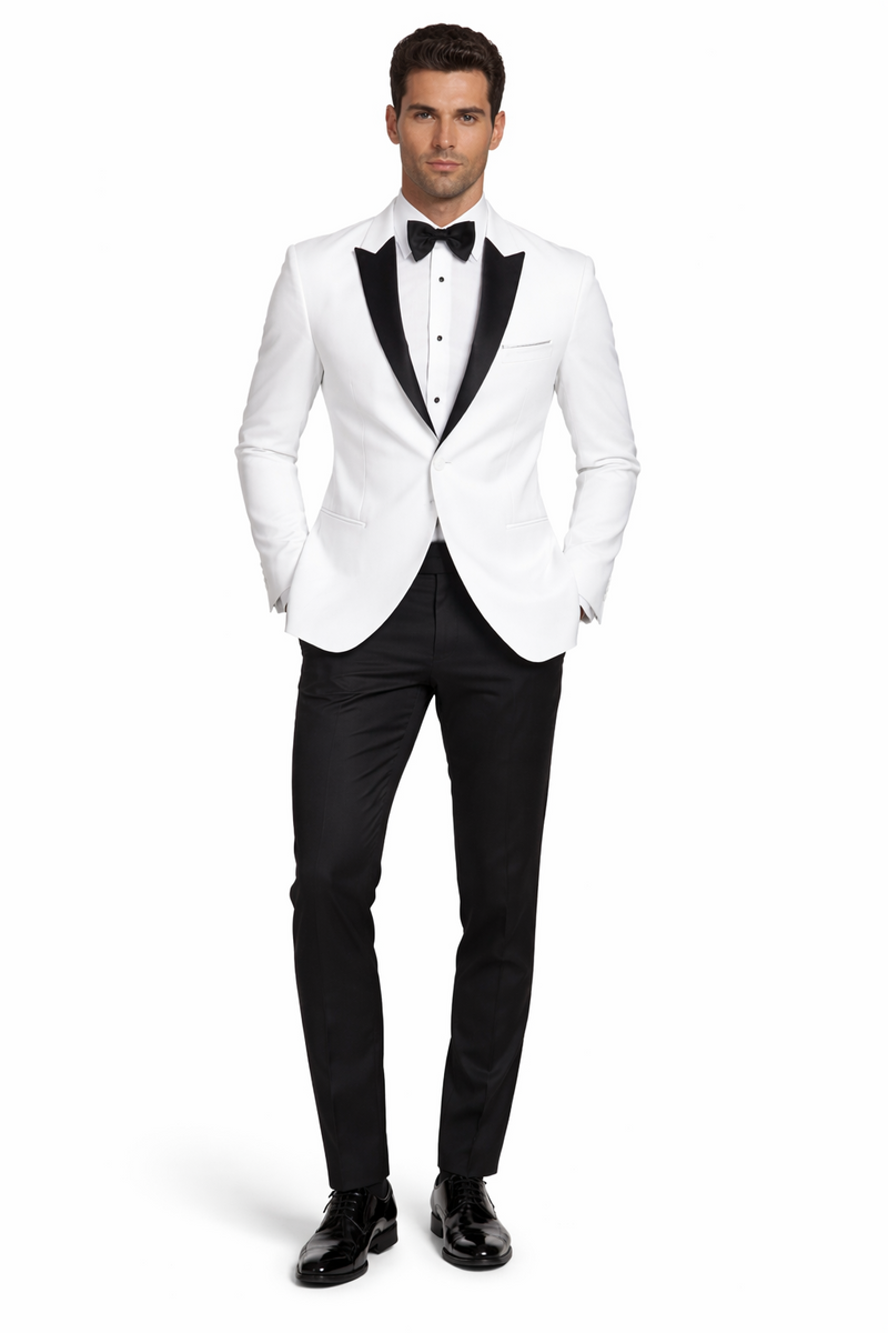 Wedding Tuxedos For Men in White Classic Wedding Tuxedo Style For Guys - Two Toned Lapel