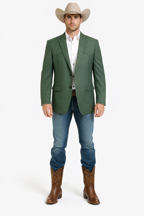 Western Blazer - Saco Para Hombre - Mens Double Button Western Green Blazer