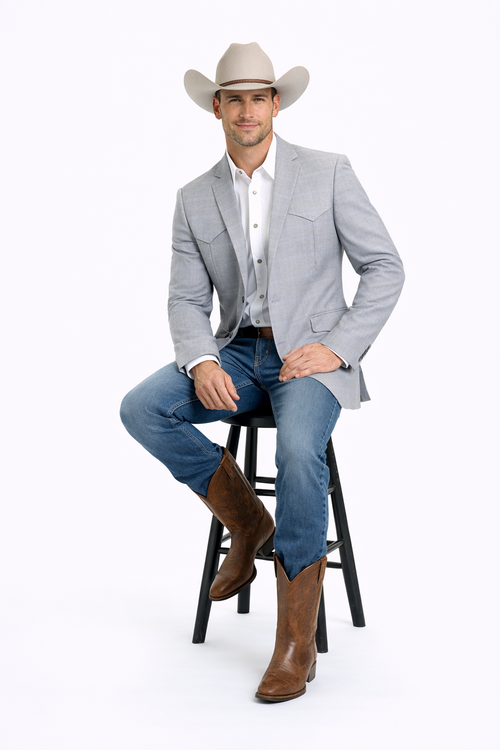 Western Blazer - Saco Para Hombre - Mens Double Button Western Grey Blazer