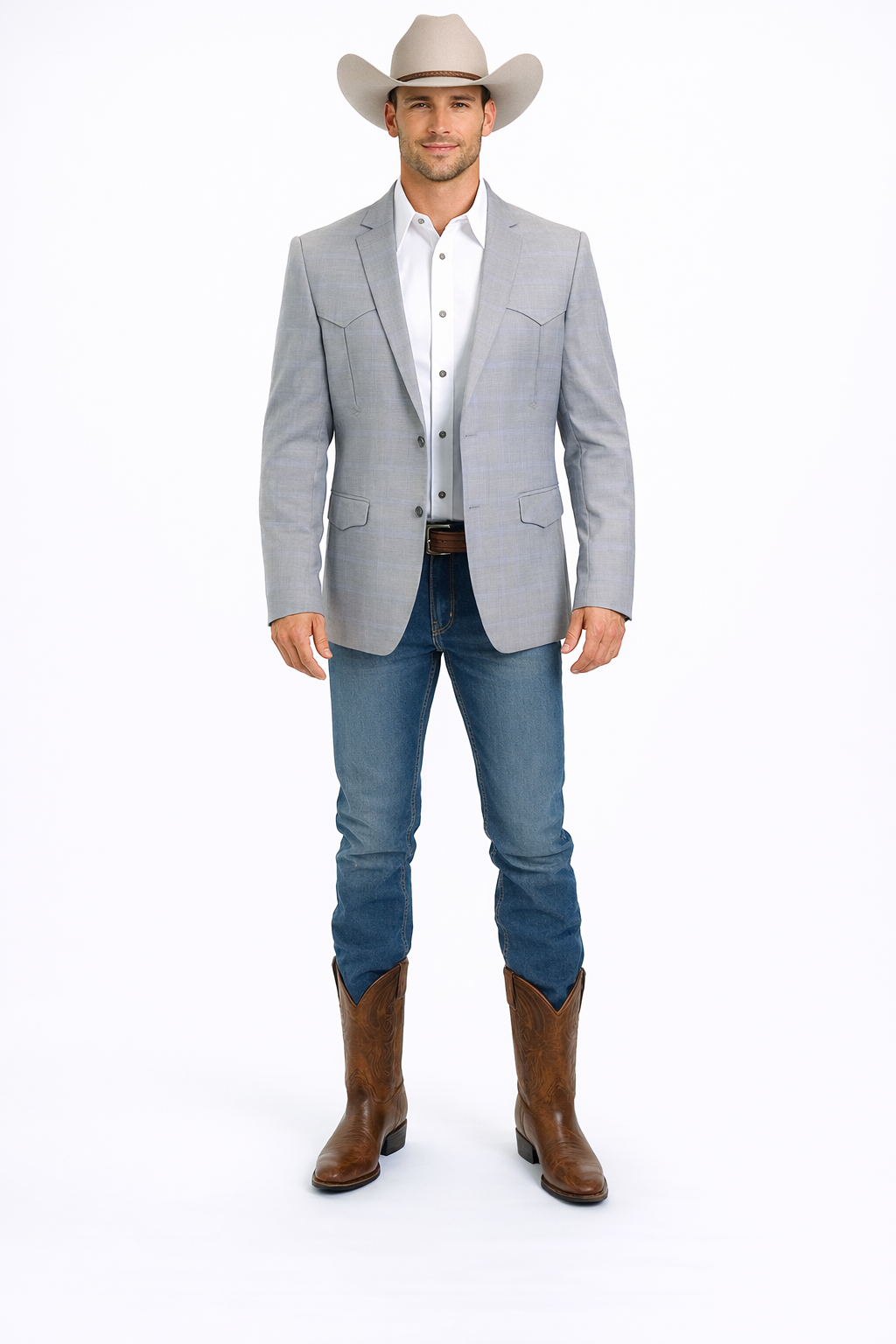 Western Blazer - Saco Para Hombre - Mens Double Button Western Grey Blazer