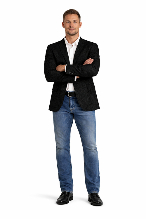 Western Blazer - Saco Vaquero Para Hombre - Paisley Blazer in Black