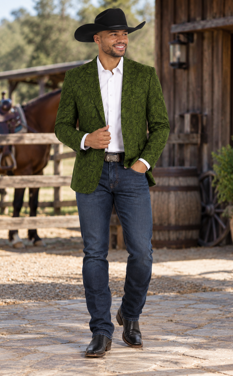 Western Blazer - Saco Vaquero Para Hombre - Paisley Blazer in Olive