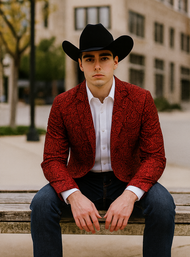 Western Blazer - Saco Vaquero Para Hombre - Paisley Blazer in Red