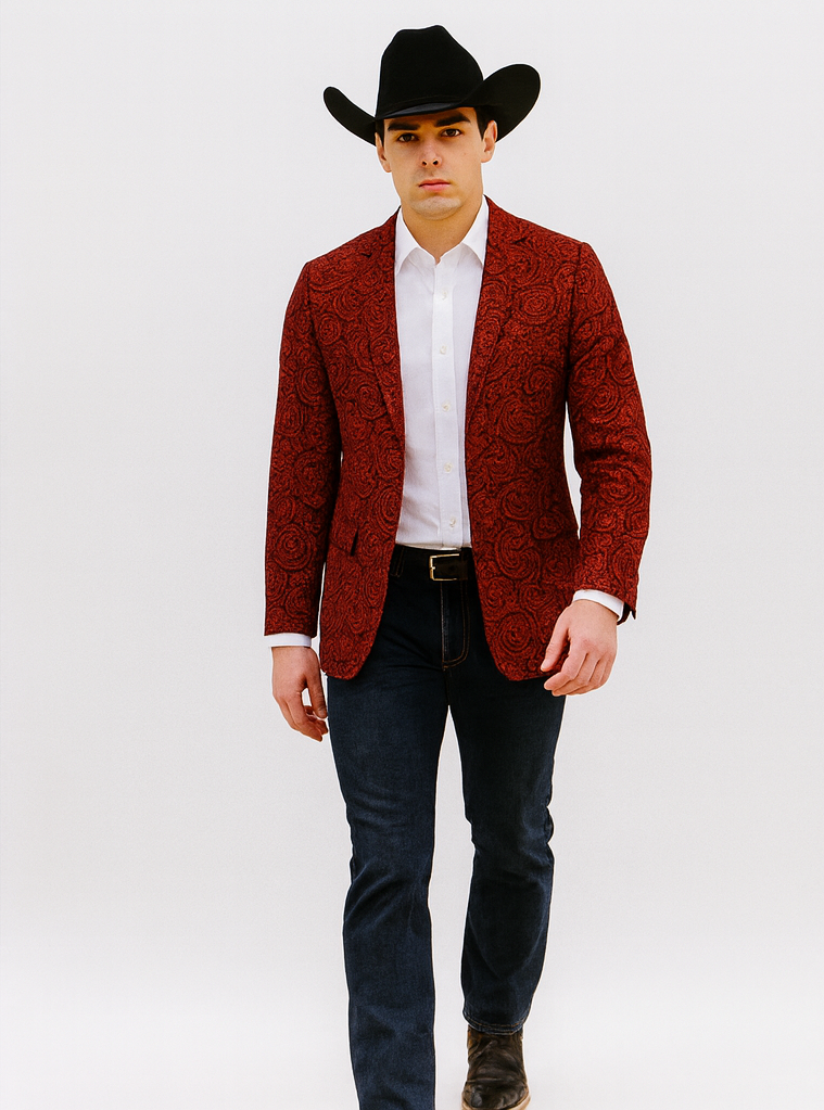 Western Blazer - Saco Vaquero Para Hombre - Paisley Blazer in Red