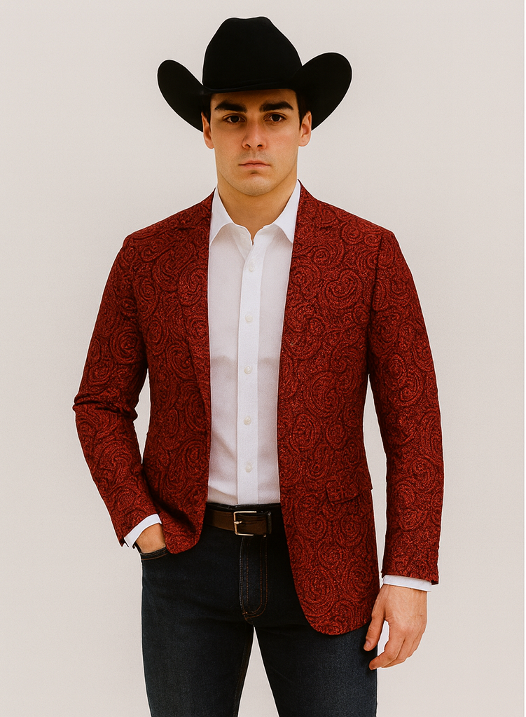 Western Blazer - Saco Vaquero Para Hombre - Paisley Blazer in Red