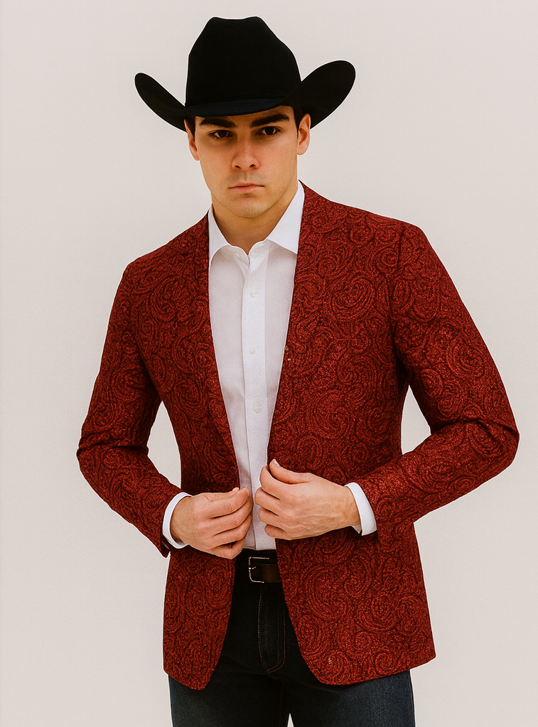 Western Blazer - Saco Vaquero Para Hombre - Paisley Blazer in Red