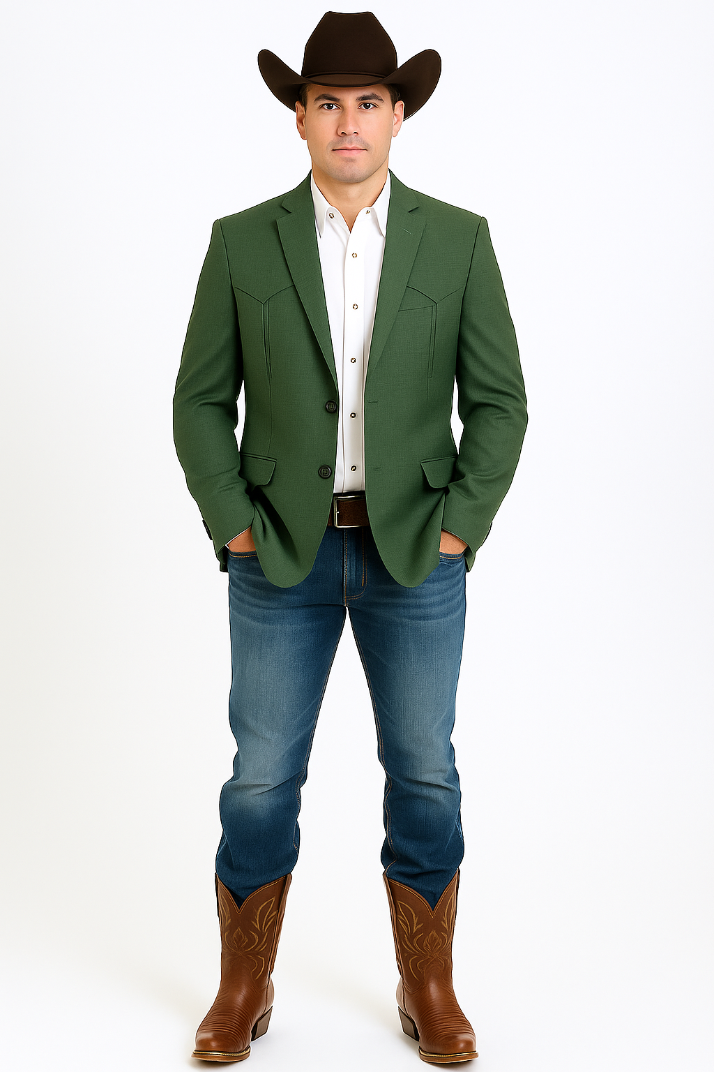 Western Blazer - Saco Para Hombre - Mens Double Button Western Green Blazer