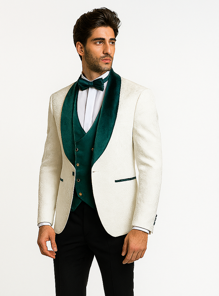 White and Hunter Prom Tuxedo - Wedding Suit - Groom tuxedo Suit