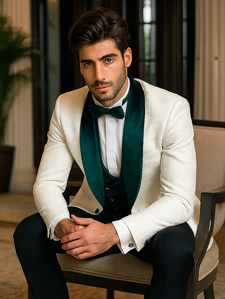 White and Hunter Prom Tuxedo - Wedding Suit - Groom tuxedo Suit