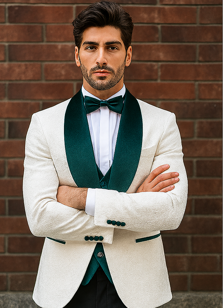 White and Hunter Prom Tuxedo - Wedding Suit - Groom tuxedo Suit