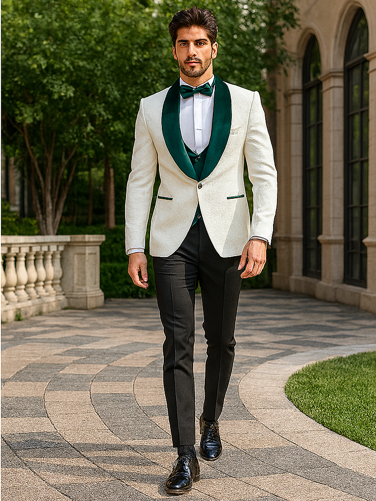 White and Hunter Prom Tuxedo - Wedding Suit - Groom tuxedo Suit