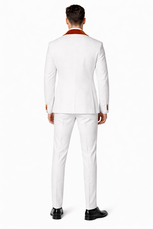 White and Orange Prom Tuxedo - Wedding Suit - Groom tuxedo Suit