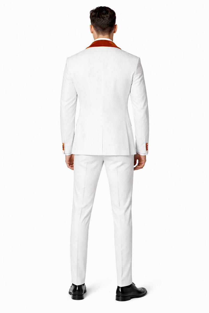White and Orange Prom Tuxedo - Wedding Suit - Groom tuxedo Suit