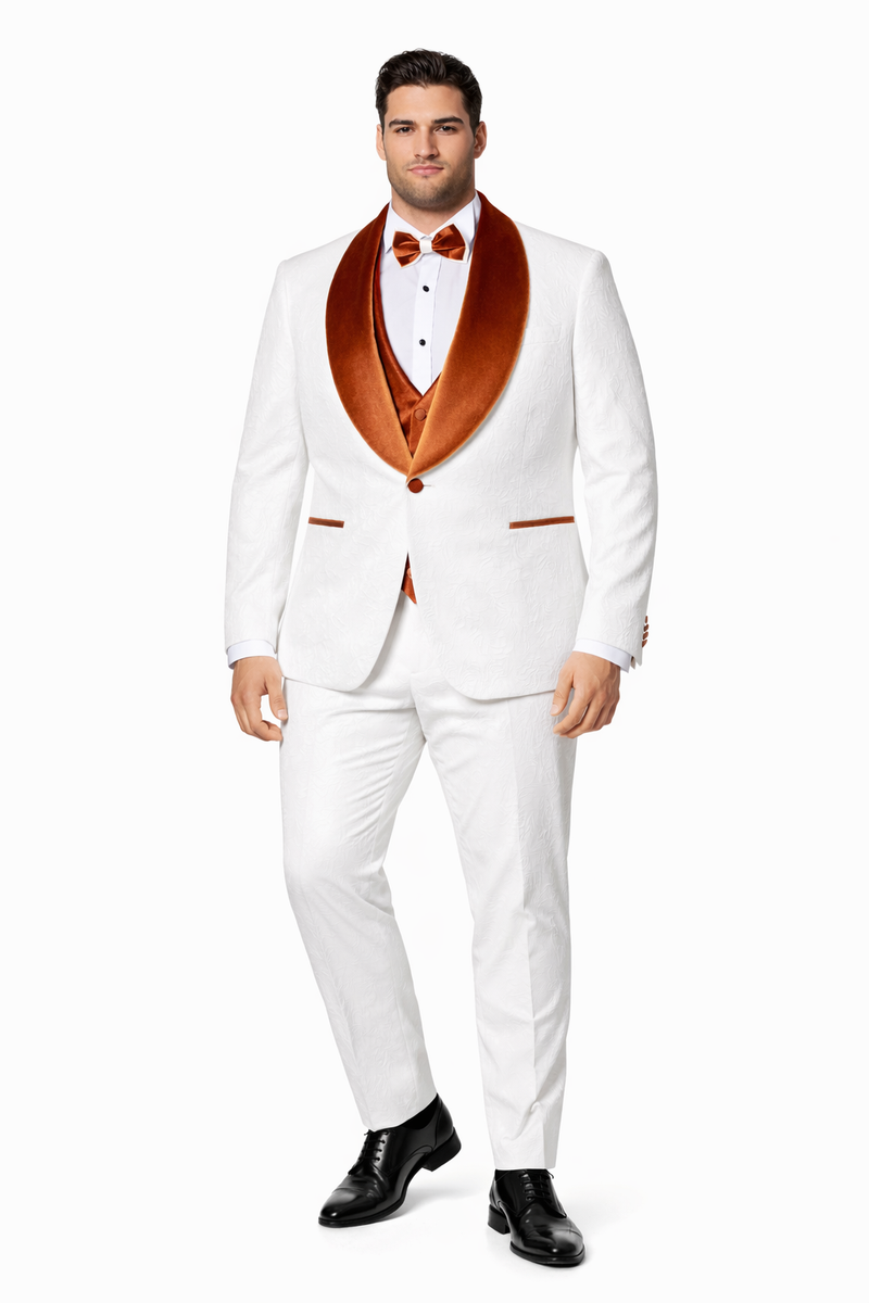White and Orange Prom Tuxedo - Wedding Suit - Groom tuxedo Suit