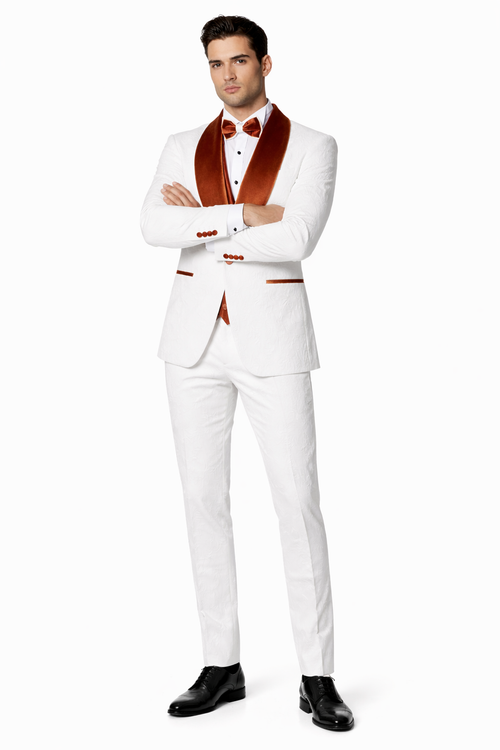 White and Orange Prom Tuxedo - Wedding Suit - Groom tuxedo Suit