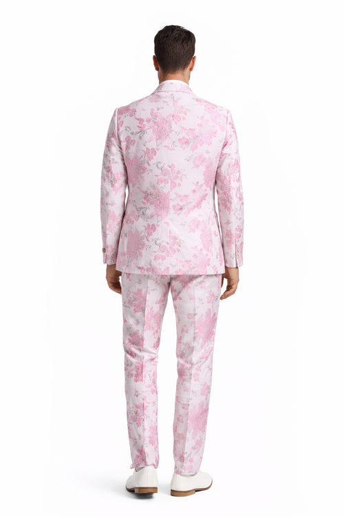 White and Pink Tuxedo - Paisley Wedding Suit - White Pink Prom Suit