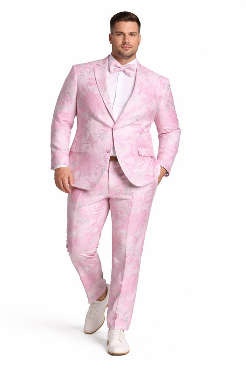 White and Pink Tuxedo - Paisley Wedding Suit - White Pink Prom Suit