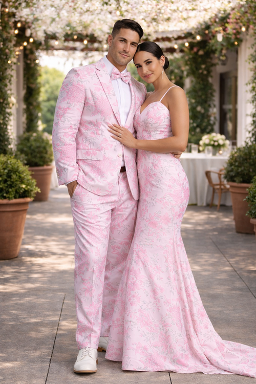 White and Pink Tuxedo - Paisley Wedding Suit - White Pink Prom Suit