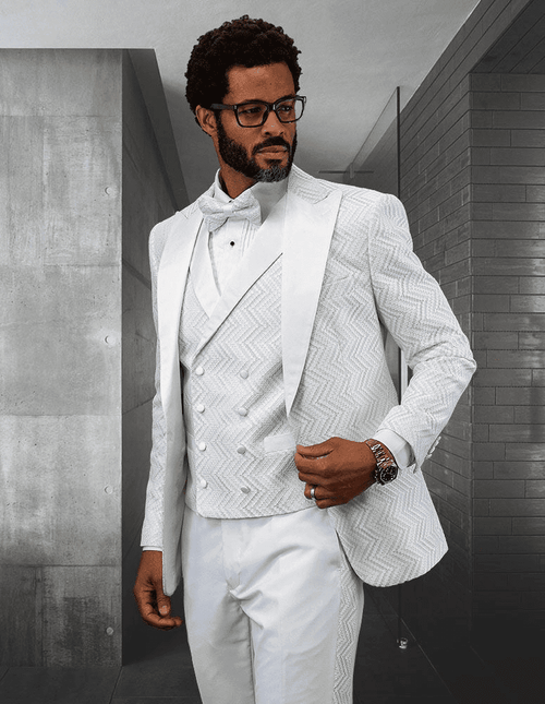White And Silver Prom Suit - White Wedding Tuxedo - AlbertoNardoniStore