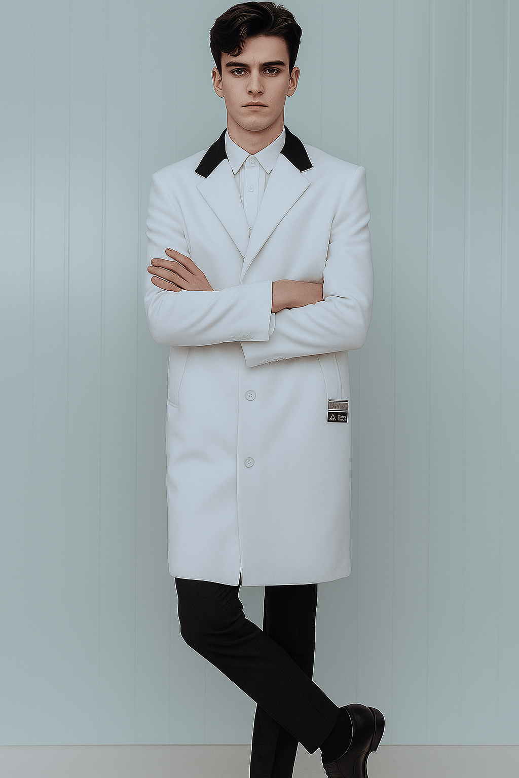 Belted White Wool And Cashmere Mens Overcoat