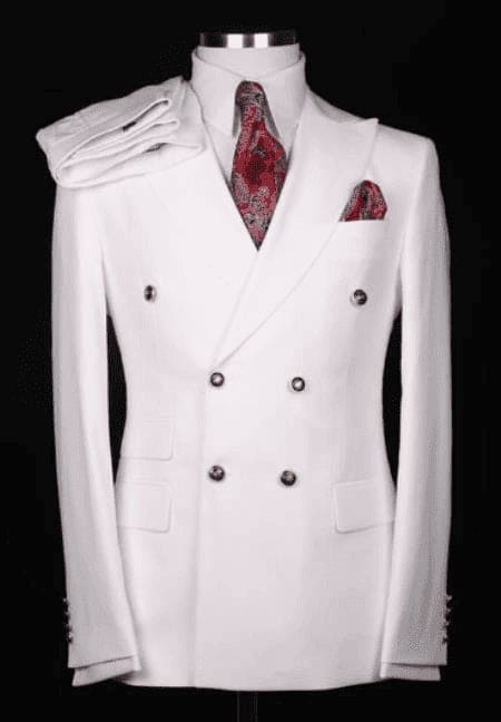 Men's Double Breasted Summer Seersucker Suit in White Pinstripe by Alberto Nardoni