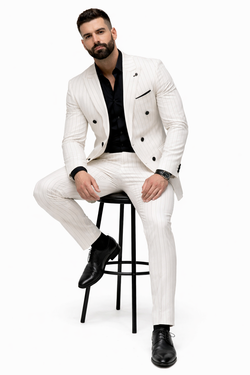 White Suit With Black Pinstripe - 1920'S 1940'S Dress Suit