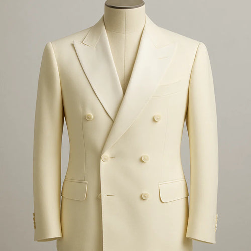 Ivory Double Breasted Tuxedo Dinner Jacket - Cream Dinner - Off White