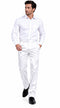 Mens Shiny Stretch Pants Solid Color Slim Fit Sateen Flashy Metallic Slacks in Color "White"