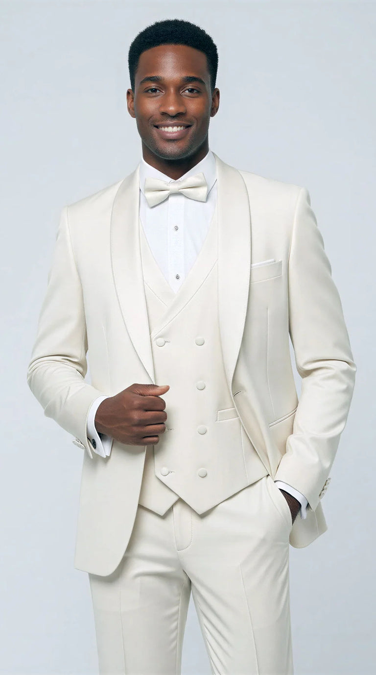 Ivory Modern Shawl Lapel Tuxedo Set â Wedding & Prom