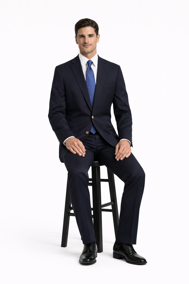 Wholesale Mens Jackets - Wholesale Blazer - Navy Blue Four-button Blazer