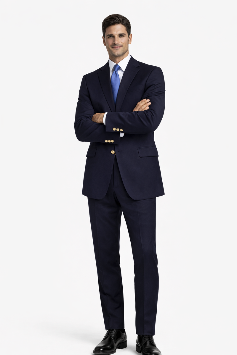 Wholesale Mens Jackets - Wholesale Blazer - Navy Blue Four-button Blazer