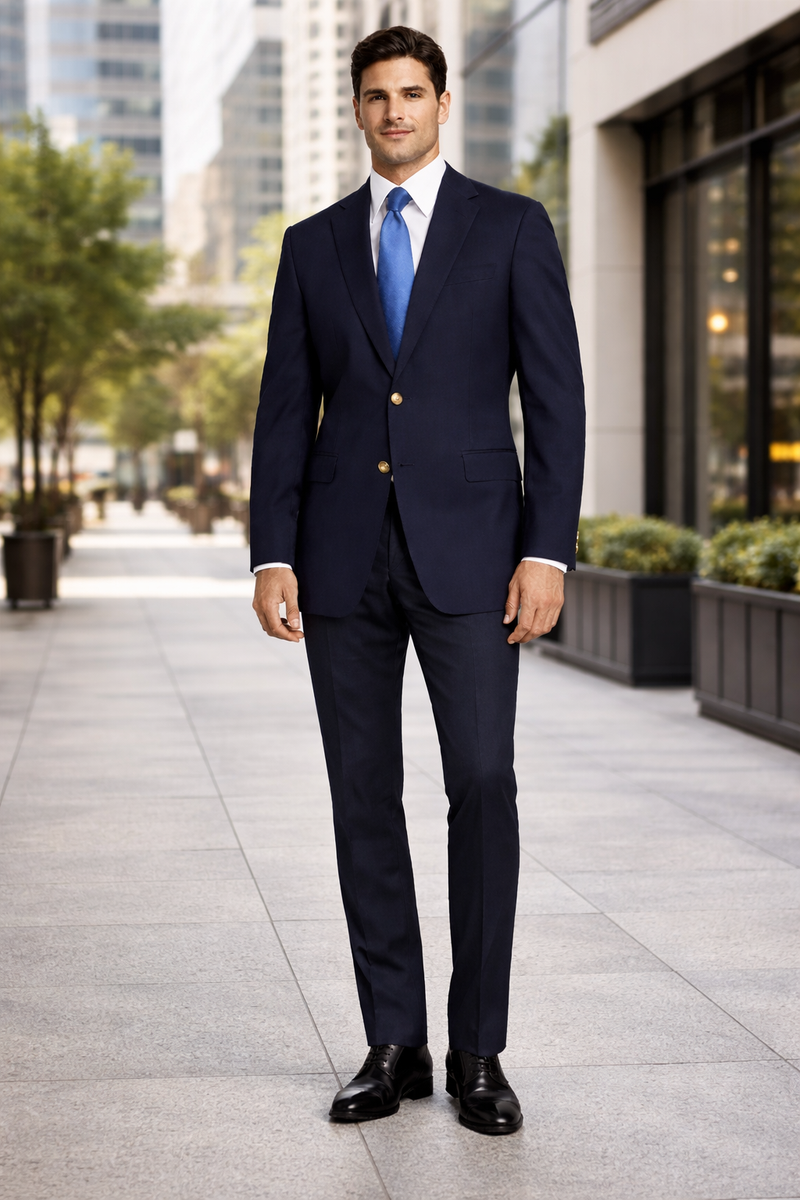 Wholesale Mens Jackets - Wholesale Blazer - Navy Blue Four-button Blazer