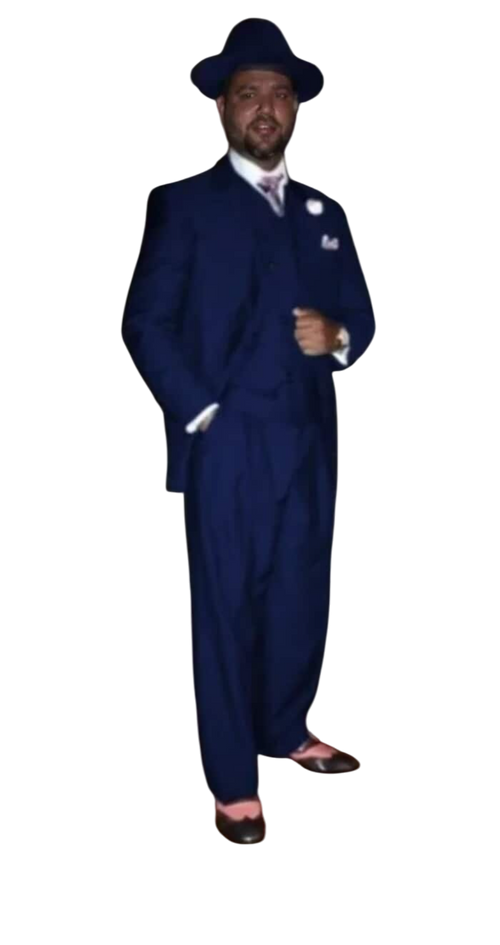 Wide Leg Pleated Pants Pants - 100% Wool Suit - Double Breasted Vest Peak Lapel - Classic Fit Suit - Vested Suit - Navy