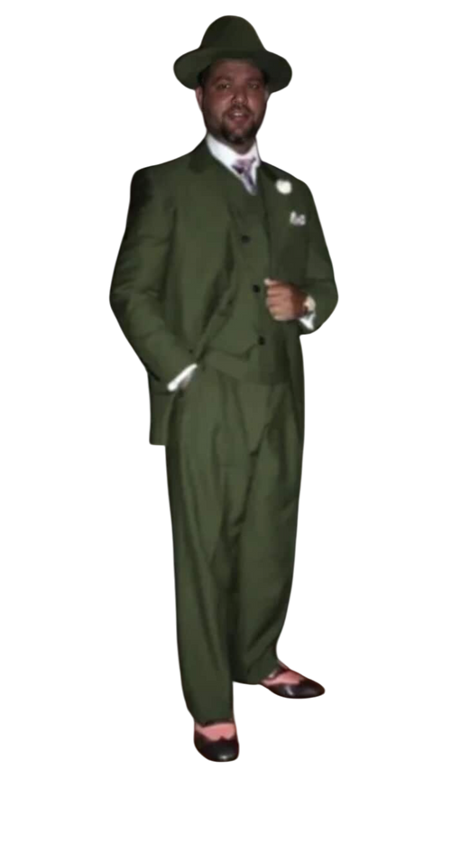 Wide Leg Pleated Pants Pants - 100% Wool Suit - Double Breasted Vest Peak Lapel - Classic Fit Suit - Vested Suit - Olive
