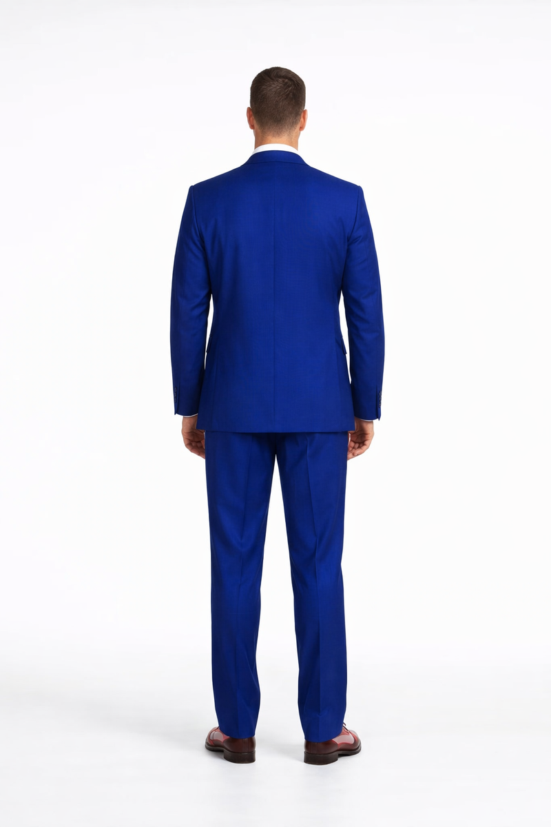 Wide Leg Pleated Pants Pants - 100% Wool Suit - Double Breasted Vest Peak Lapel - Classic Fit Suit - Vested Suit - Royal