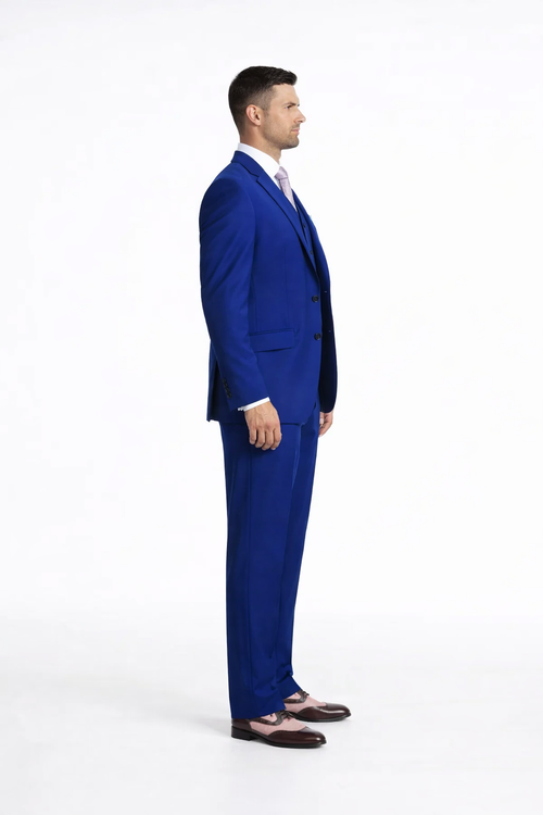Wide Leg Pleated Pants Pants - 100% Wool Suit - Double Breasted Vest Peak Lapel - Classic Fit Suit - Vested Suit - Royal