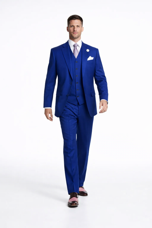 Wide Leg Pleated Pants Pants - 100% Wool Suit - Double Breasted Vest Peak Lapel - Classic Fit Suit - Vested Suit - Royal
