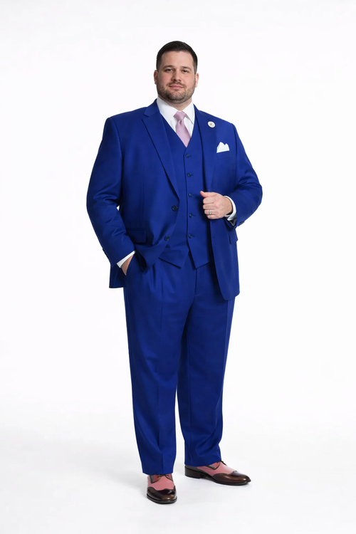 Wide Leg Pleated Pants Pants - 100% Wool Suit - Double Breasted Vest Peak Lapel - Classic Fit Suit - Vested Suit - Royal